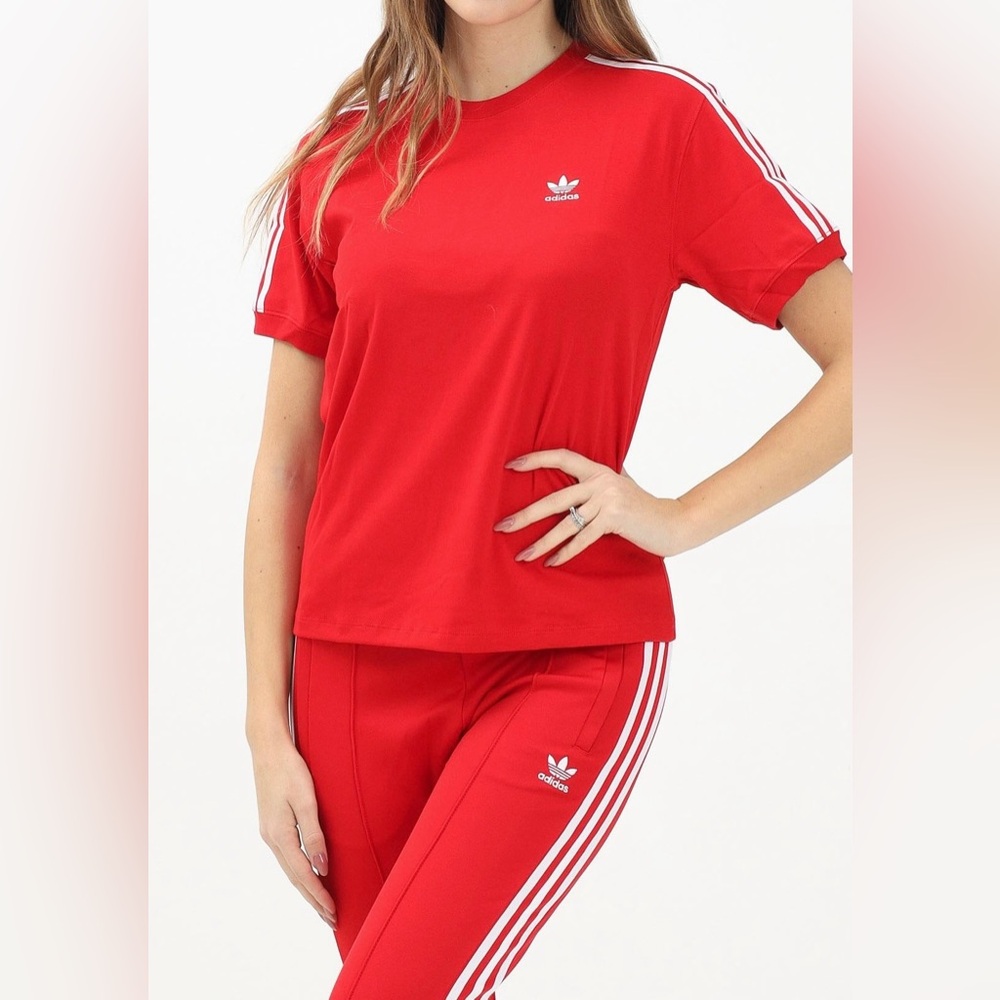 adidas Originals [M-XL] Women 3-Stripes Ringer Tee - Better Scarlet IR8050